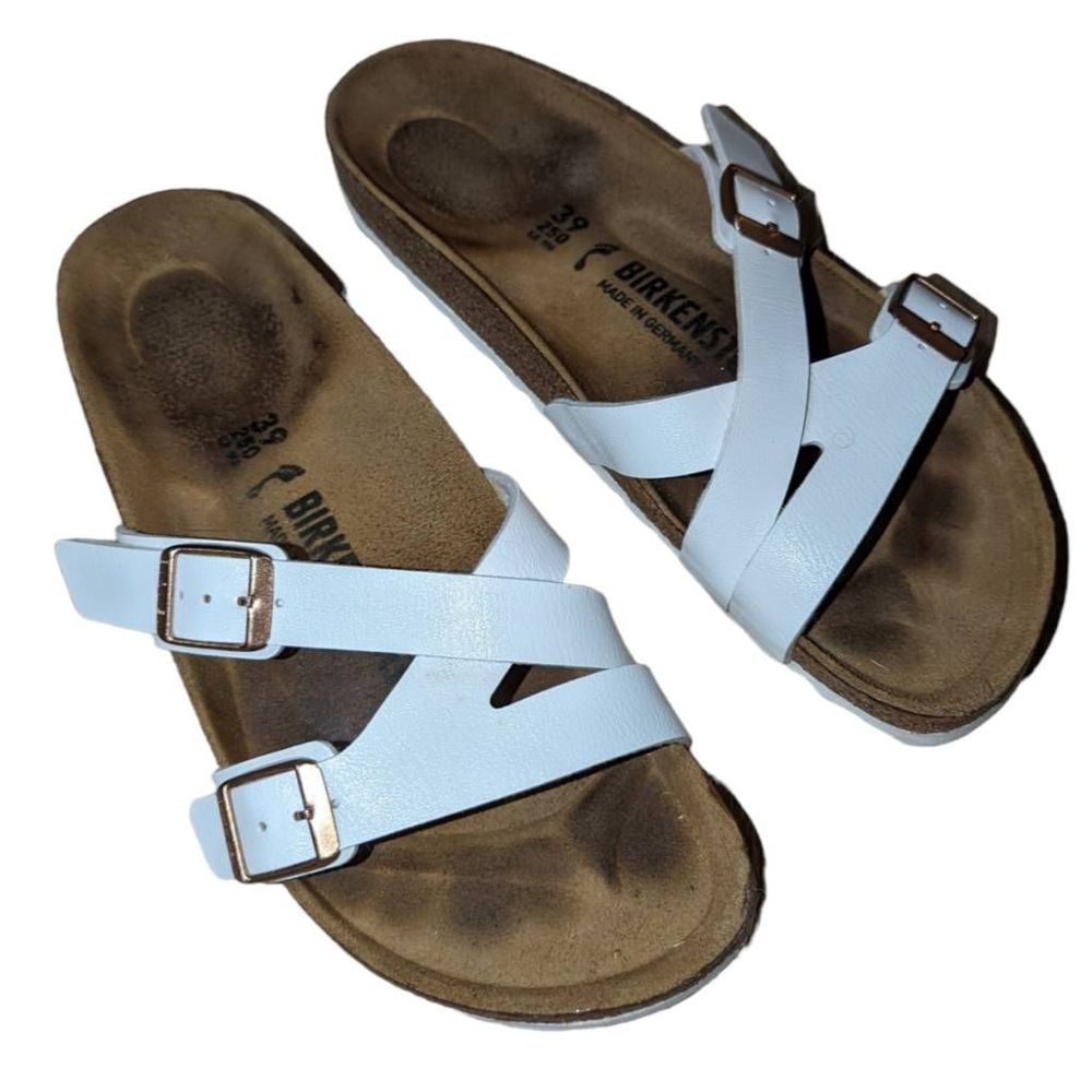 Birkenstock Women's Yao Balance Birko-Flor Patent Sandals White Size 39